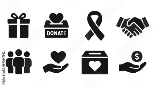Charity and Donation Icon Set Minimalist Vector Symbols for Non-Profit Organization