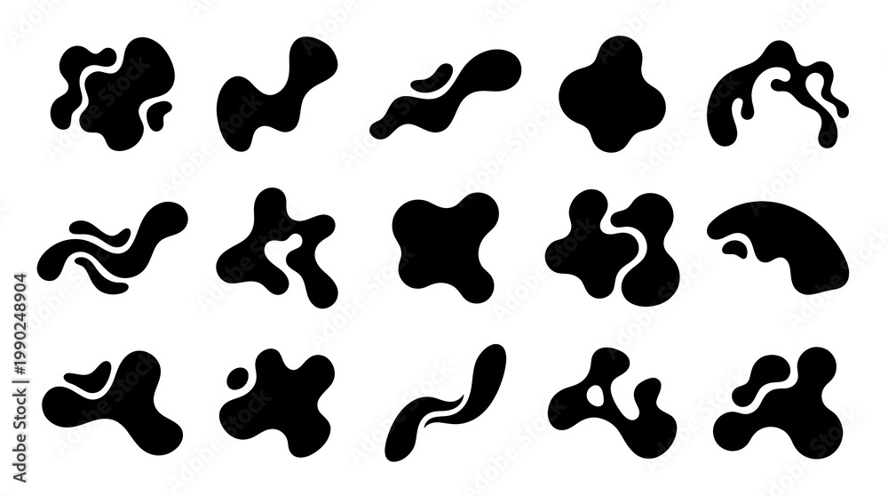 Fototapeta premium Abstract Black Blobs Splatters Liquid Shapes Fluid Organic Forms