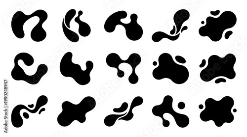 Abstract Design Liquid Shapes Vector Art Set - Modern Organic Fluid Glyphs Collection