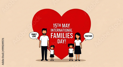 International Families Day Illustration with Happy Family and Heart