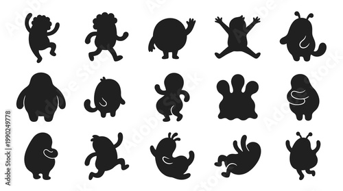 Cute Cartoon Monster Silhouettes Glyph Set for Abstract Illustration Design