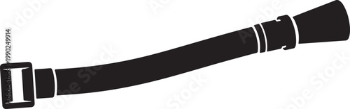 Black silhouette of a garden hose with a nozzle attachment, isolated on a white background