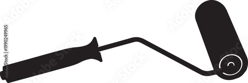 Black silhouette of a paint roller tool for home improvement and wall painting projects