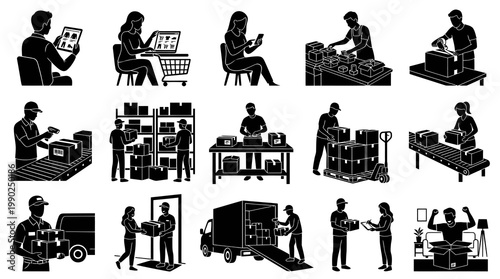 E-commerce Logistics Icons: Delivery, Warehouse, Shipping, Online Shopping