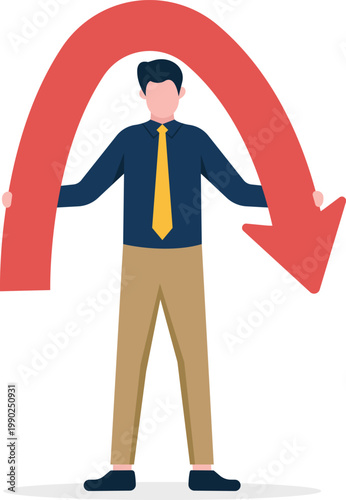 Professional struggling under a giant red downward arrow