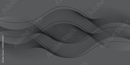 Abstract black and gray flowing wave lines on dark background