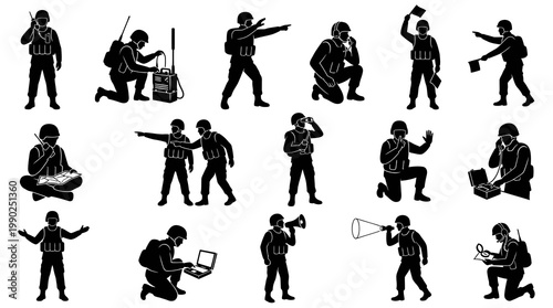 Military Army Soldiers Silhouettes Set - Personnel Vector Glyph Art Icons Collection