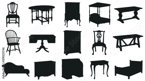 Vintage Furniture Silhouettes Vector Set for Home Decor and Interior Design
