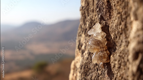 frankincense. Frankincense tree in dry African landscape with glistening resin tears. gardening catalogs, home-decor guides, designed for home decor and floral branding, used by teachers.