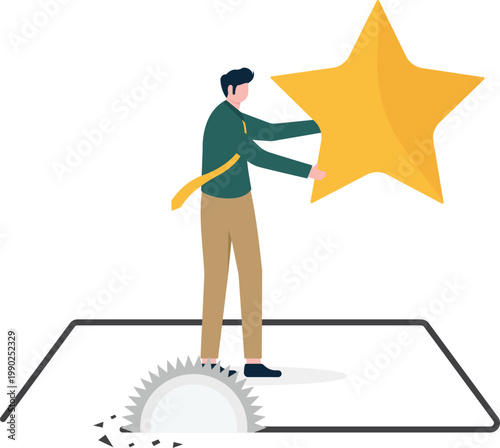 Professional holding a yellow star standing on a saw blade path