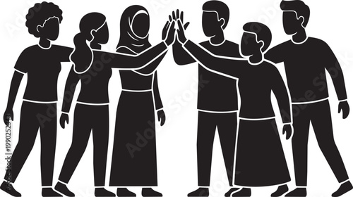 Minimalist Diverse Team High-Five Silhouette - Vector Business Cooperation Element