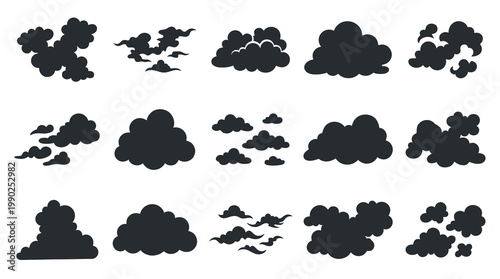 Black Cloud Silhouettes Vector Pack - Weather and Sky Icons