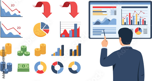 Businessman presenting data charts.