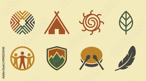 Minimal Indigenous Culture Icon Set Collection