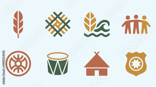 Minimal Indigenous Culture Icon Set Collection