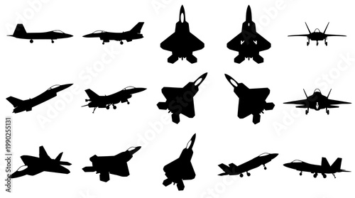 Military Aviation Fighter Jet Silhouettes Vector Art Collection