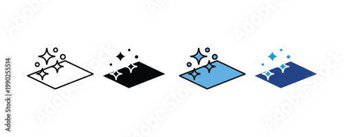 Clean surface and hygiene icon set with sparkling stars effect. sanitary floor and disinfection symbols for housekeeping and janitorial services. Vector illustration