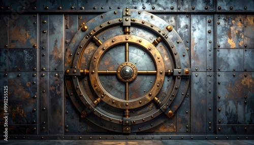 Steampunk Vault Door with Intricate Gears and Rusty Metal Textures