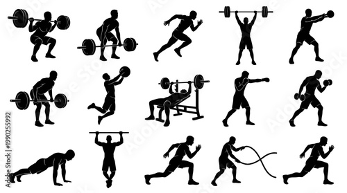Black  White Silhouettes of Fitness Exercises  Weightlifting Vector Art