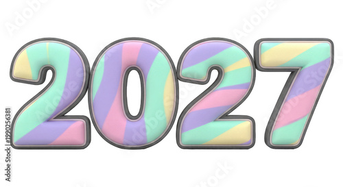 Pastel rainbow 2027 text with striped pattern