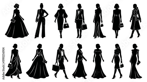 Elegant Women Fashion Silhouettes Black Vector Collection