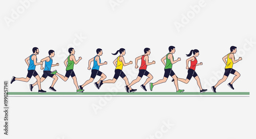 Running athletes in motion vector illustration for health and fitness concepts