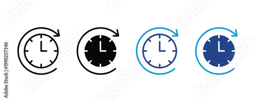 Delivery time and 24/7 service clock icon set for business and logistics concept. collection of fast response and history symbols. vector illustration