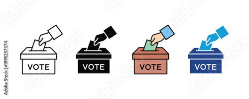 Hand putting ballot in vote box icon set. election and democracy concept symbol. Minimalist collection of voting and political choice symbols. Video