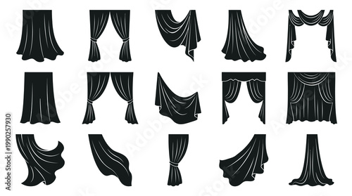 Black and White Silhouette Glyph Curtains Set for Interior Design and Home Decor