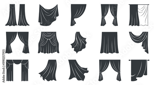 Black and White Curtain Icons Set Vector Graphic Design