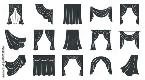 Black  White Curtain Icons - Interior Design  Home Decor Vector Art