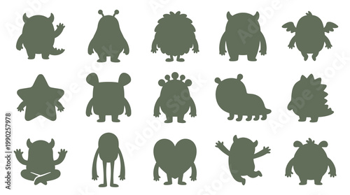 Cute Cartoon Monsters, Flat Design, Vector Illustration, Children
