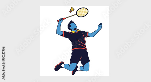 Badminton player in mid air hitting the shuttlecock during a game