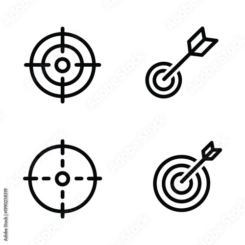 Targeting and archery symbols with crosshairs and bullseyes