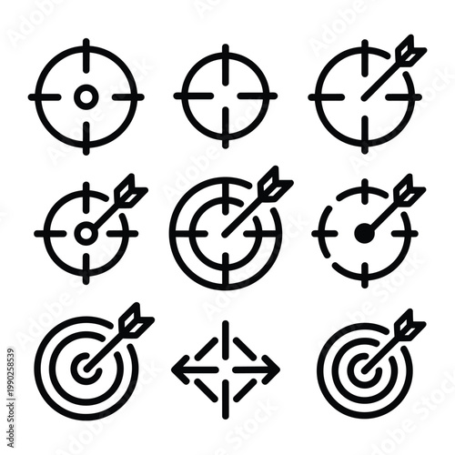 Collection of target icons with various arrow and crosshair designs