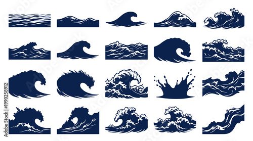 Ocean Waves Silhouettes Collection - Marine Art Style