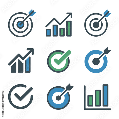 Collection of icons representing business growth and goal achievement