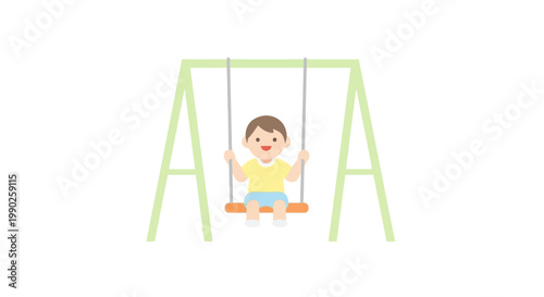 Little boy on a swing set.