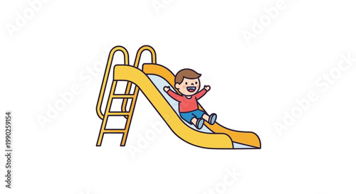 Child Playing on Yellow Slide Outdoors.