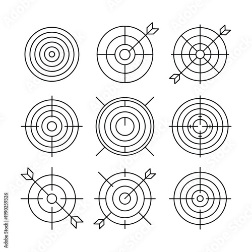 Variations of target patterns with directional arrows for archery practice diagrams