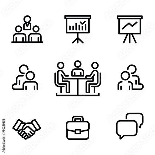 Icons representing various business and communication activities