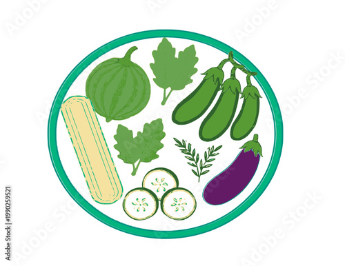 vector illustration of various kinds of fresh green vegetables