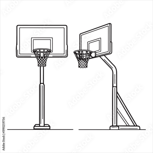 Two basketball hoops with different backboard angles