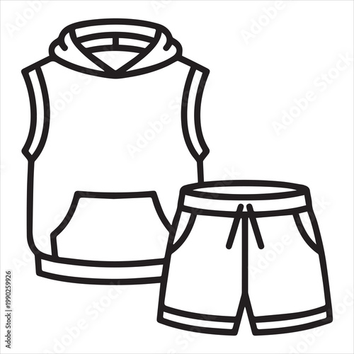 A sleeveless hoodie and shorts
