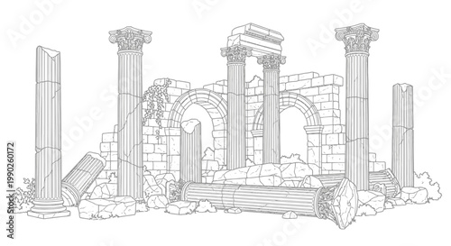 Ancient Ruined Temple Columns Architectural Remains