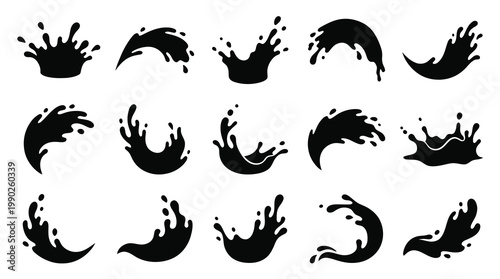 Black Glyph Liquid Splashes Vector Set - Food  Drink Abstract Icons