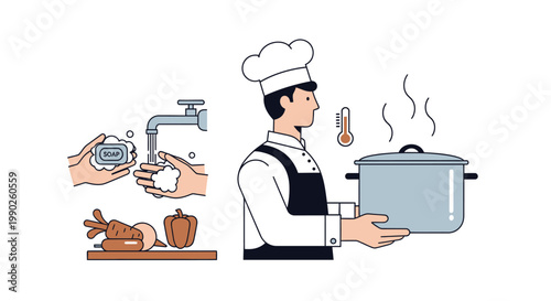 Chef practicing food safety and hygiene in the kitchen.