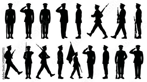 Silhouette Military Soldier Collection with Rifles and Flags Vector Art