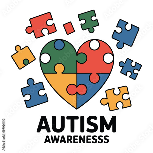 Autism Awareness Heart Puzzle Pieces Illustration.