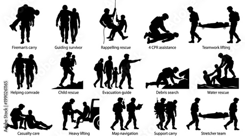 Emergency Rescue Operations - Silhouette Illustrations Set